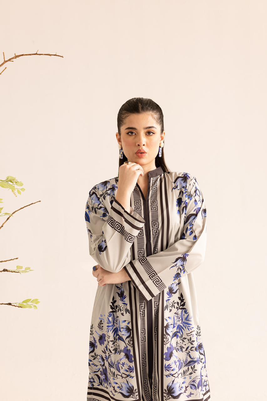 Blue & White Printed Co-ord Set – Contemporary Ethnic Charm